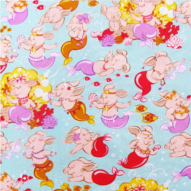 

Wide 140cm Lovely Pig Fish Fabric Cotton Fabric Plain Children Cotton Fabric Pig Fish Printed Sewing Patchwork DIY Baby Clothing