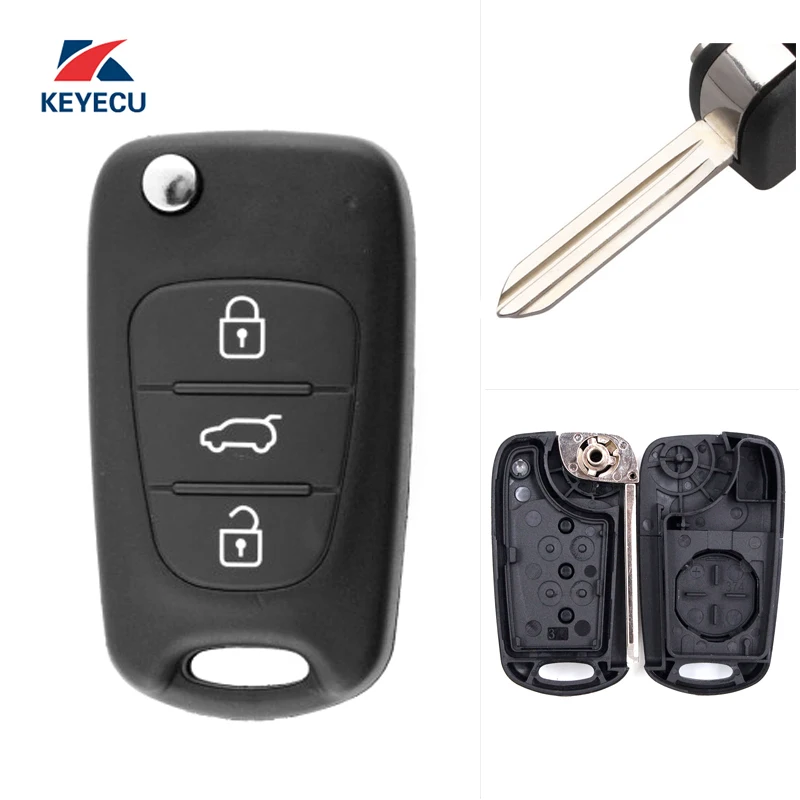 KEYECU Replacement Flip Remote Car Key Shell Case Fob 3 Button for Kia Soul Cerato Koup Sportage