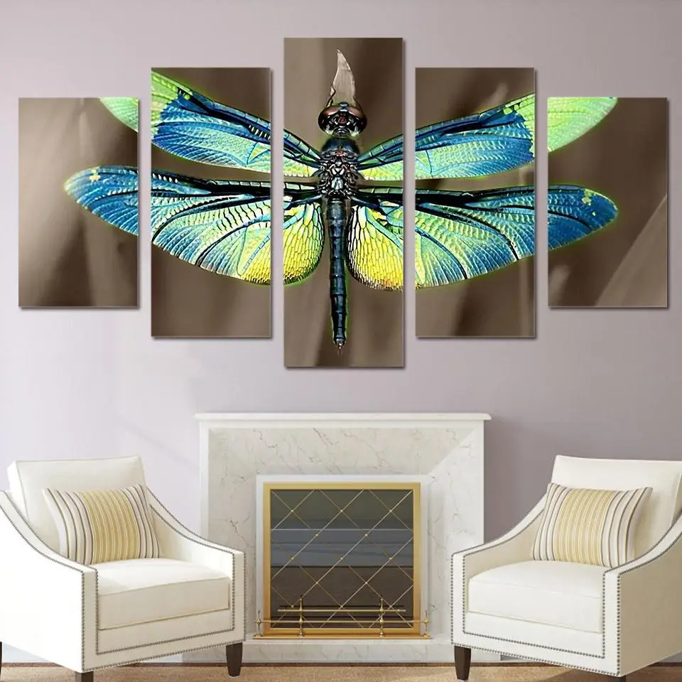 Modern Pictures Canvas Modular HD Printed 5 Pieces Insect Color Dragonfly Paintings Decor Living Room Wall Home Art Poster Frame | Дом и сад