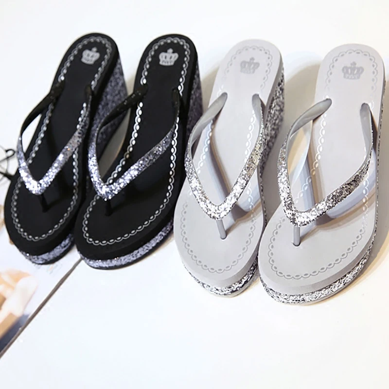 womens sparkly flip flops
