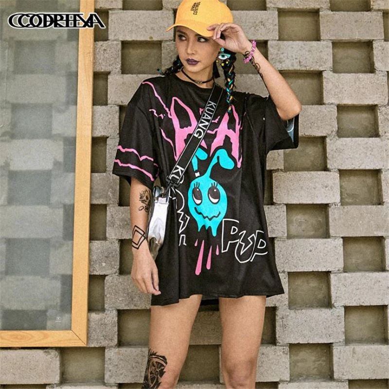 Camiseta de moda urbana para mujer, Camiseta holgada talla grande de marca de hip hop, camiseta informal de mujer, Camiseta con estampado de animados|Camisetas| - AliExpress