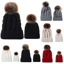 Feitong/ новая мама и Детская шерсть для вязания Хемминг теплая шапка зимняя шапка с меховым помпоном шапка черепки 5 цветов