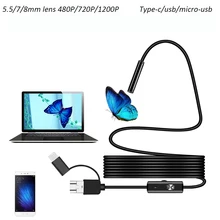 5,5/iPhone 7 Plus/8 камера эндоскопа для Камера 1 м-5 м Проводной Тип-C/USB инспекции Камера эндоскоп для ПК Android телефон трубы Инструменты для ремонта автомобилей бороскопов