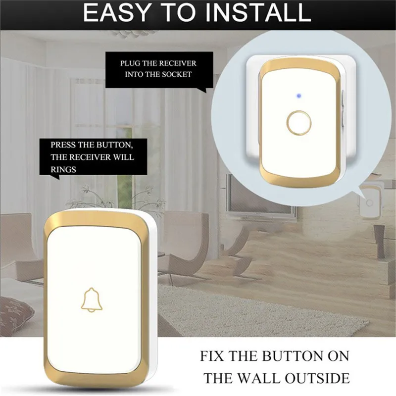 PYMH Home Security Wireless Doorbell Waterproof AC 100-240V 300M Range Door Bell