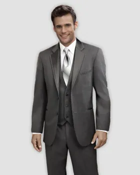 Najtaniej Najnowszy Groom Smokingi Węgiel Drzewny Szary Groomsmen Notch Lapel ślub/obiad Najlepiej Pasuje Man Oblubieniec (kurtka + Spodnie + Krawat + Kamizelka) B602
