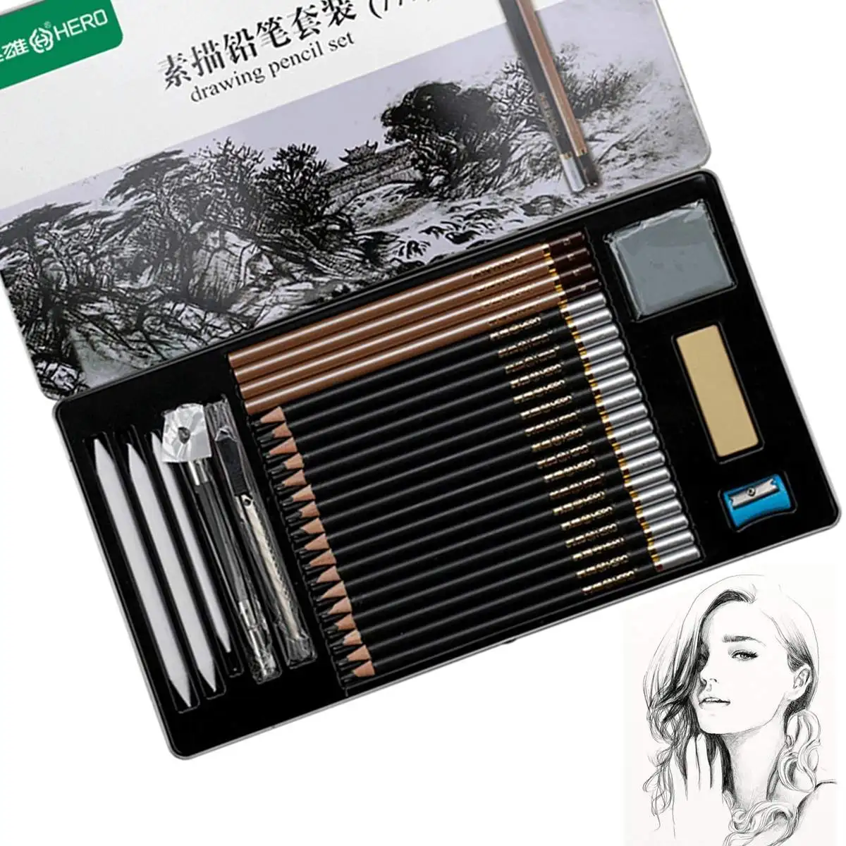 

29pcs Sketch Pencil Set Professional Sketching Art Drawing Pencil Set Pencil Boxes Kit For Painter School Painting Art Supplies