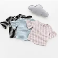 De bébé Cothes Filles Lotus Feuille Manches Courtes À Rayures Blouse Enfants Coton Filles Blouse Vêtements D’été Blouse