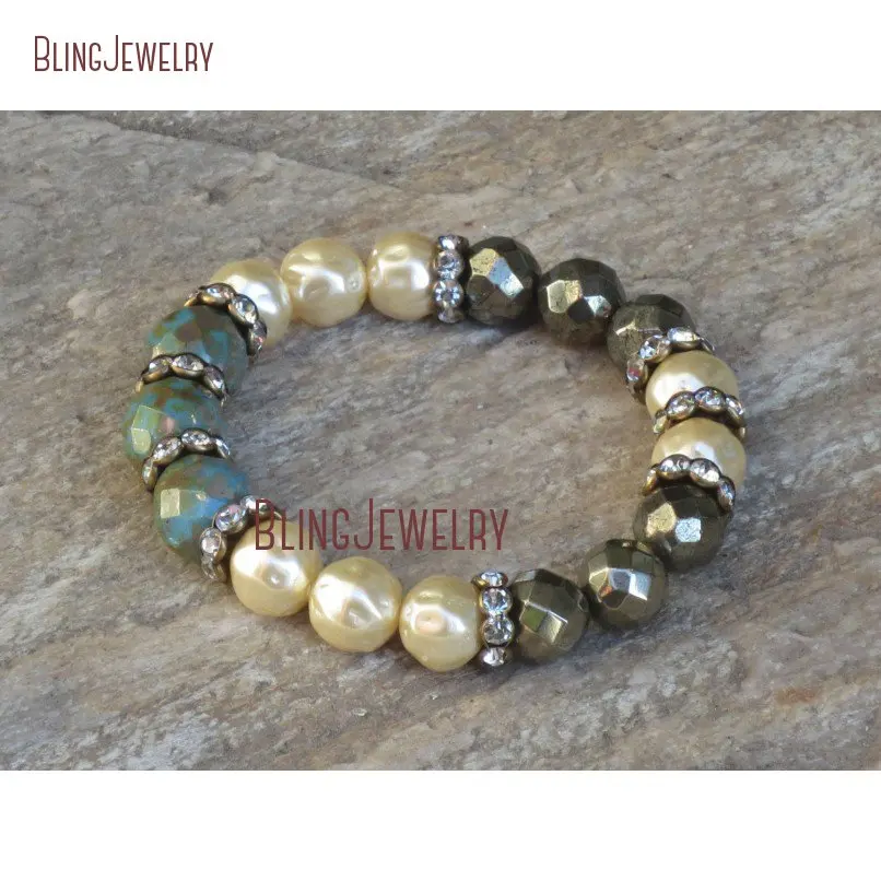 20190307-BM24072-on sale boho hippie czech turquoise and czech pearls with pyrite and crystals stretch bracelet_2