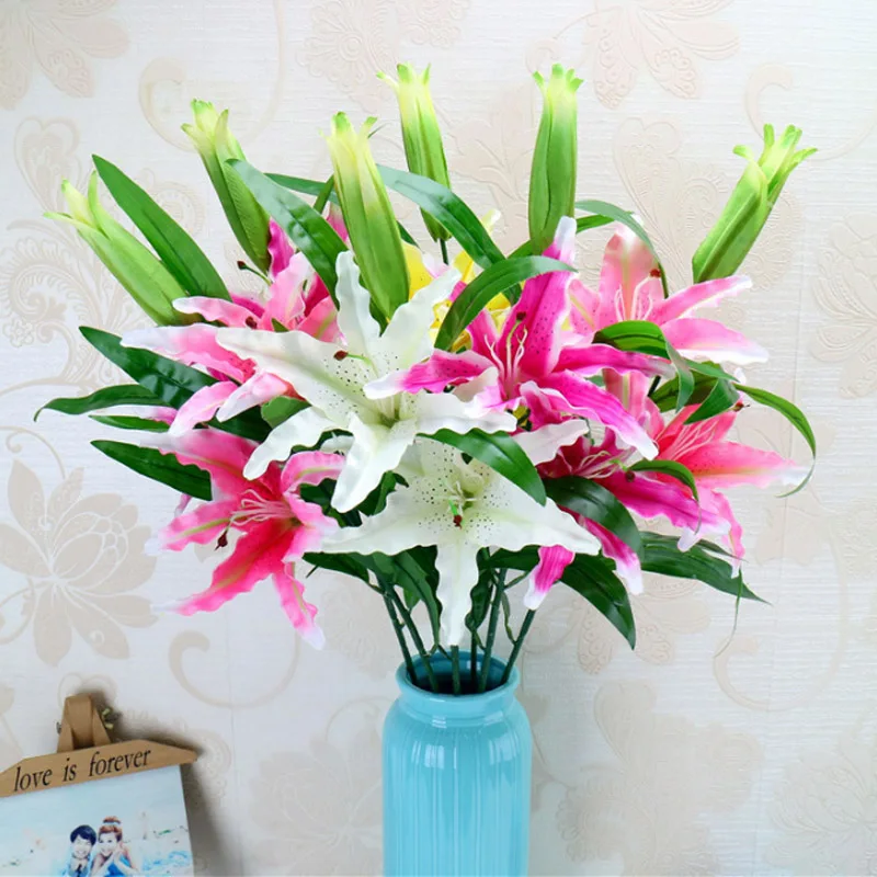 85cm 3Heads Real Touch Artificial lily Flores Wedding Bridal fake flowers Bouquet Plants white lily Home Party Decor for Display 85cm 3Heads Real Touch Artificial lily Flores Wedding Bridal fake flowers Bouquet Plants white lily Home Party Decor for Display