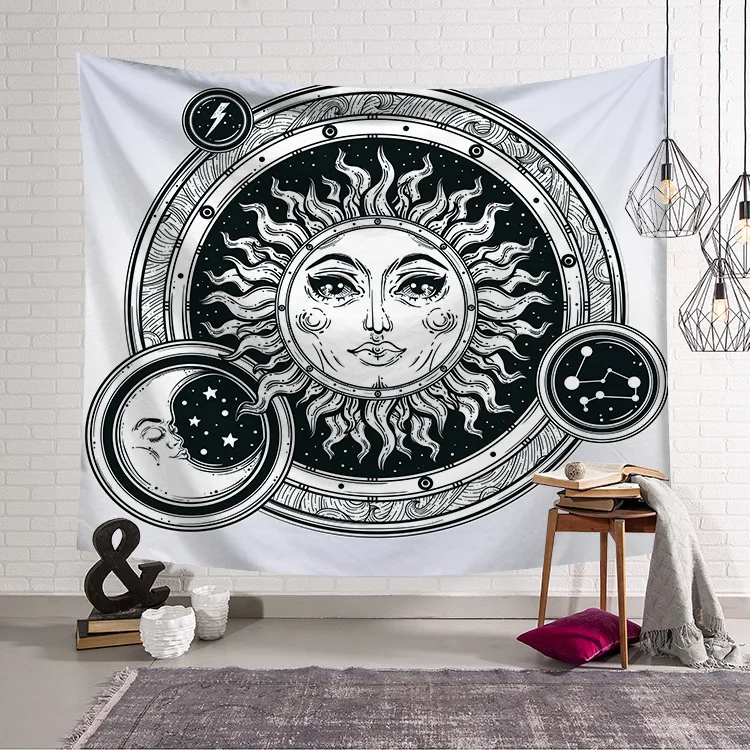Прямоугольник черный и белый Солнца и Луны гобелен психоделический Celestial индийских ВС Хиппи гобелен настенный Бросить Покрывало