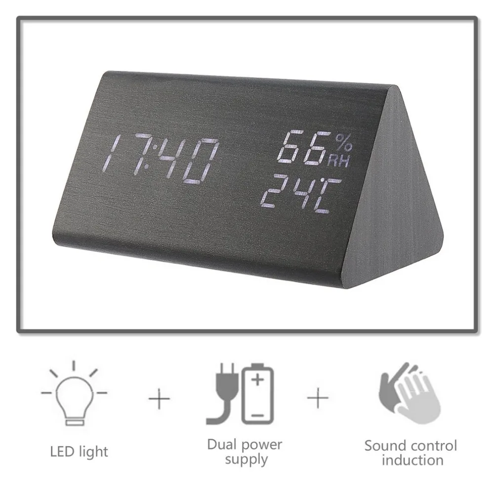 

Digital Alarm Clock 3 Alarm Settings with Wooden Electronic LED Time Display Dual Temperature & Humidity Detection