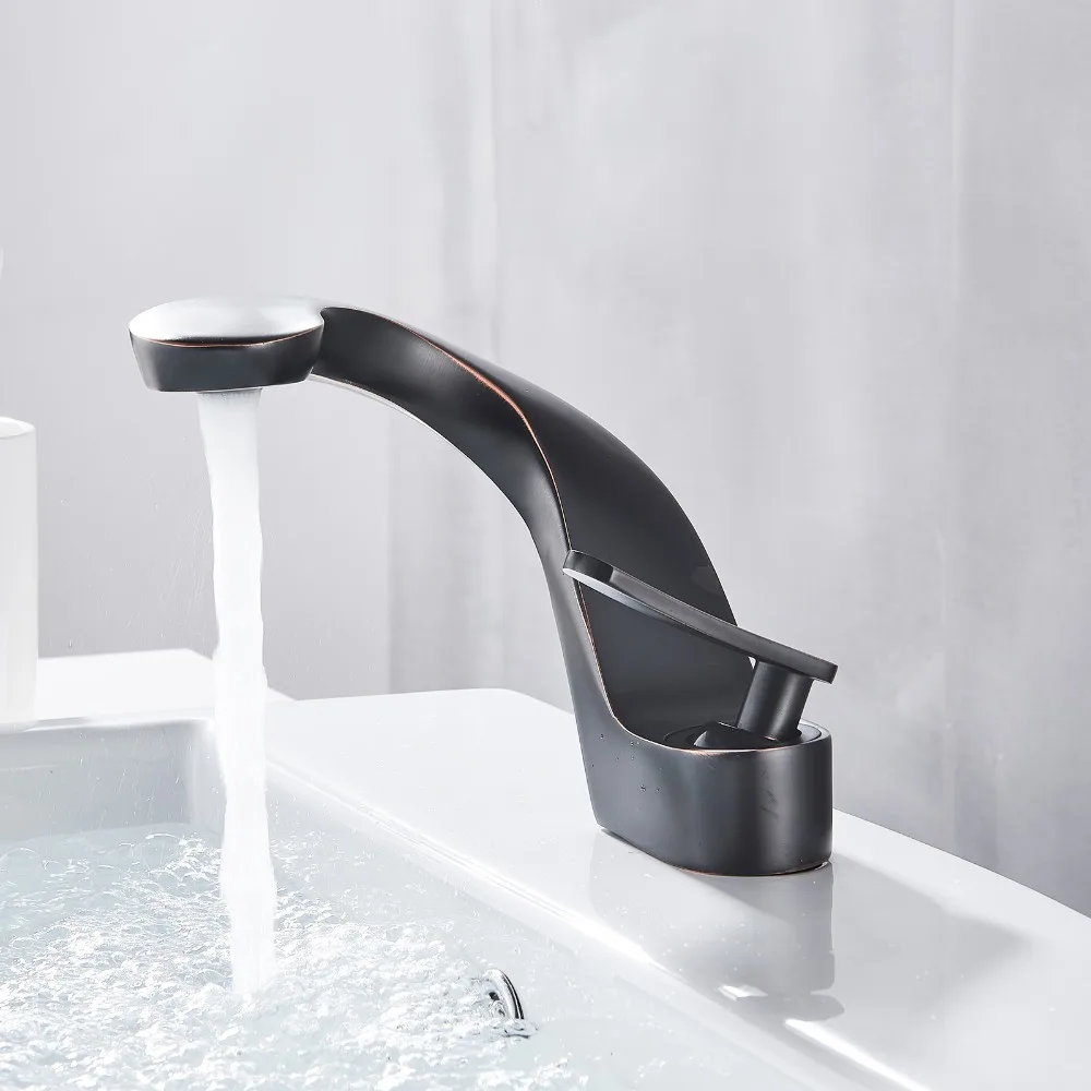 POIQIHY современный умывальник дизайн ORB/никель Матовый смеситель для ванной комнаты водопад краны горячей и холодной воды для бассейна ванной комнаты
