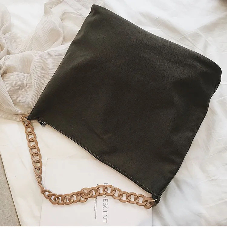 Большая вместительная холщовая женская сумка с модной цепочкой, женская сумка на плечо, светильник, женская большая сумка для покупок, сумка для покупок, черная сумка
