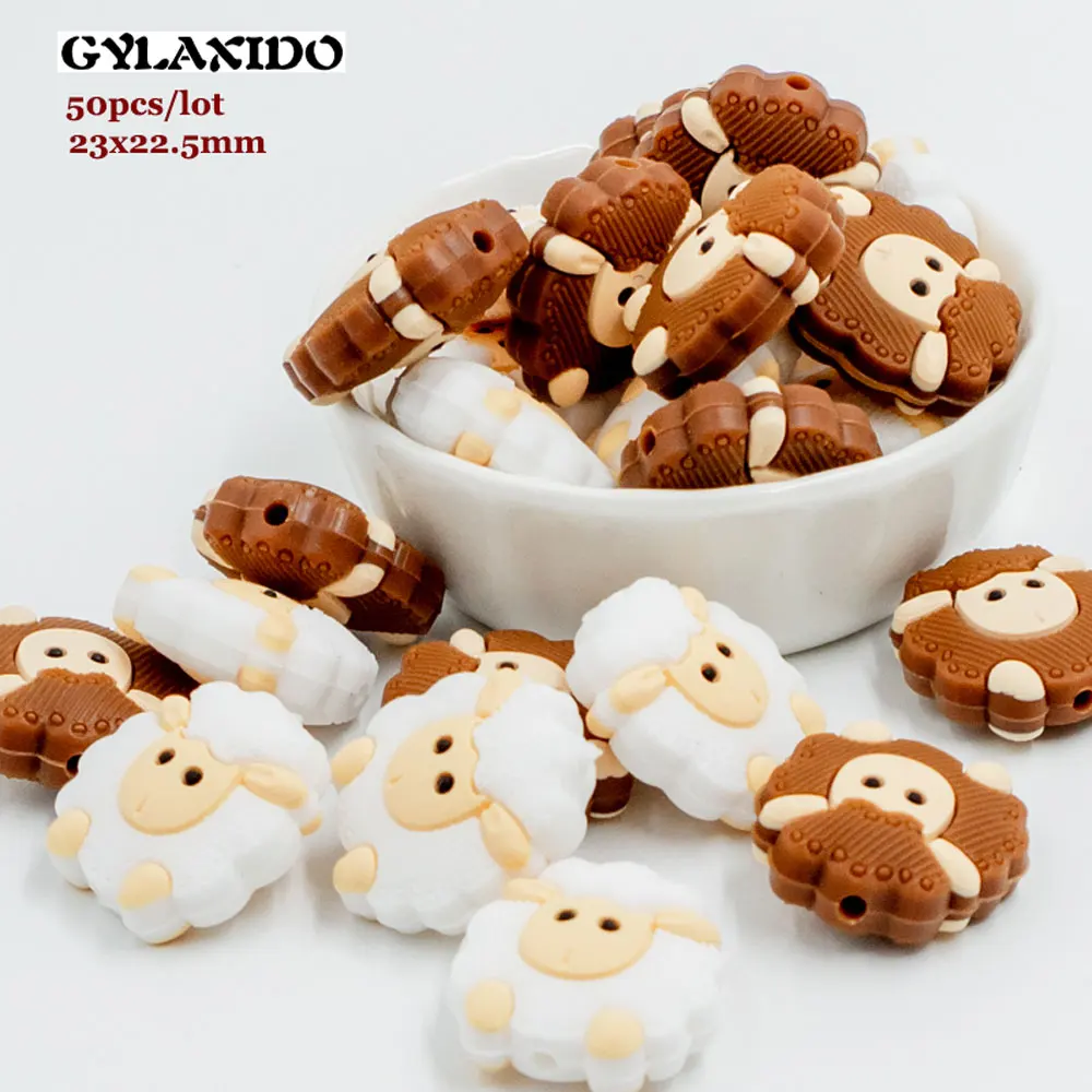 

50Pcs Sheep Silicone Beads Cartoon Animals Teething Beads Baby Teether DIY Perle Silicone Dentition Teething Necklace Toys Gifts