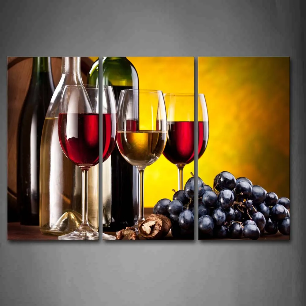 

Framed Wall Art Pictures Grape Wine Cup Canvas Print Food Poster With Wooden Frame For Home Living Room And Office Decor