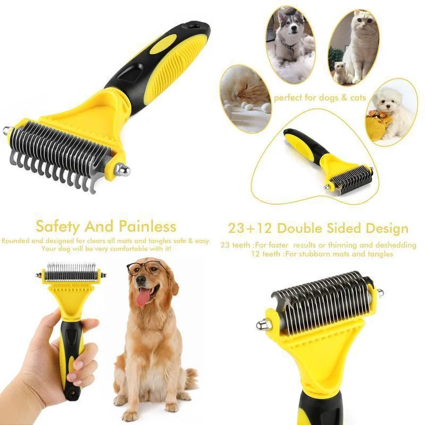 

New Stainless Double-sided Pet Cat Dog Comb Brush Professional Large Dogs Open Knot Rake Knife Pet Grooming Products 2019 Hot