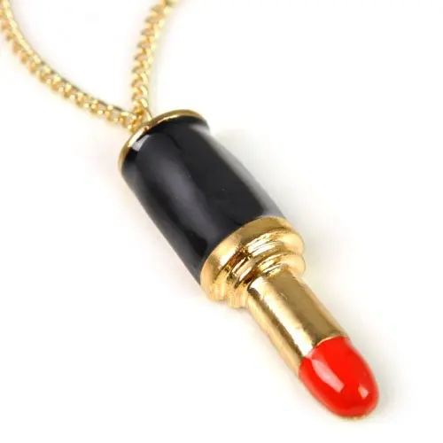 

Fashion Cute Design Lady Lipstick Pendant Necklace for Women Girl Jewelry Gold Chain Long Sweater Chain Necklace NL-1906