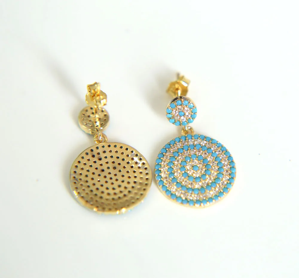 

round disco charm dangle disco micro pave clear blue cz turquoises fashion girl women dangle earring jewelry