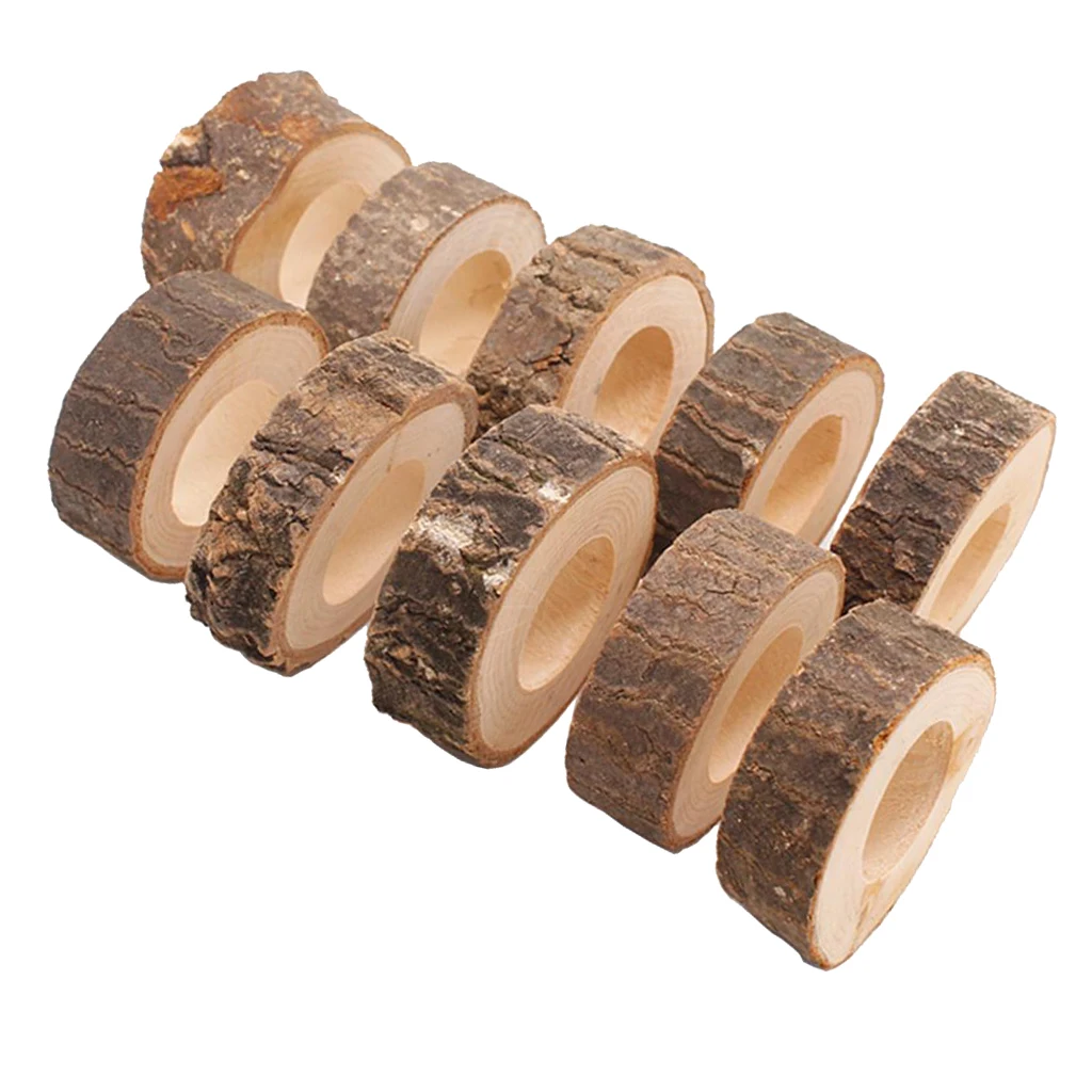 10pcs/pack Wood Tree Stump Serviette Holder Cloth Napkin Rings Home Party Decor