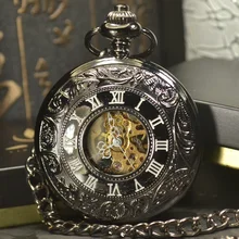 Tiedan Скелет стимпанк Полный Охотник Бронзовый Ретро Цепочки и ожерелья цепи Механические карманные часы модные черные античный круглый часы