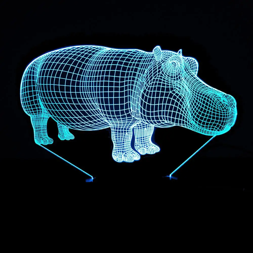 Colorful LED 3D Vision Night Light HIPPO Image Touchment ...