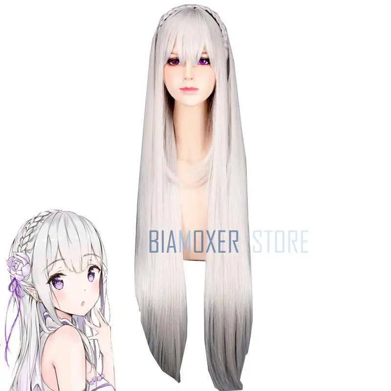 Парик для косплея Biamoxer Re:Zero Emilia Satella жизнь в другом мире от нуля 100 см седые длинные