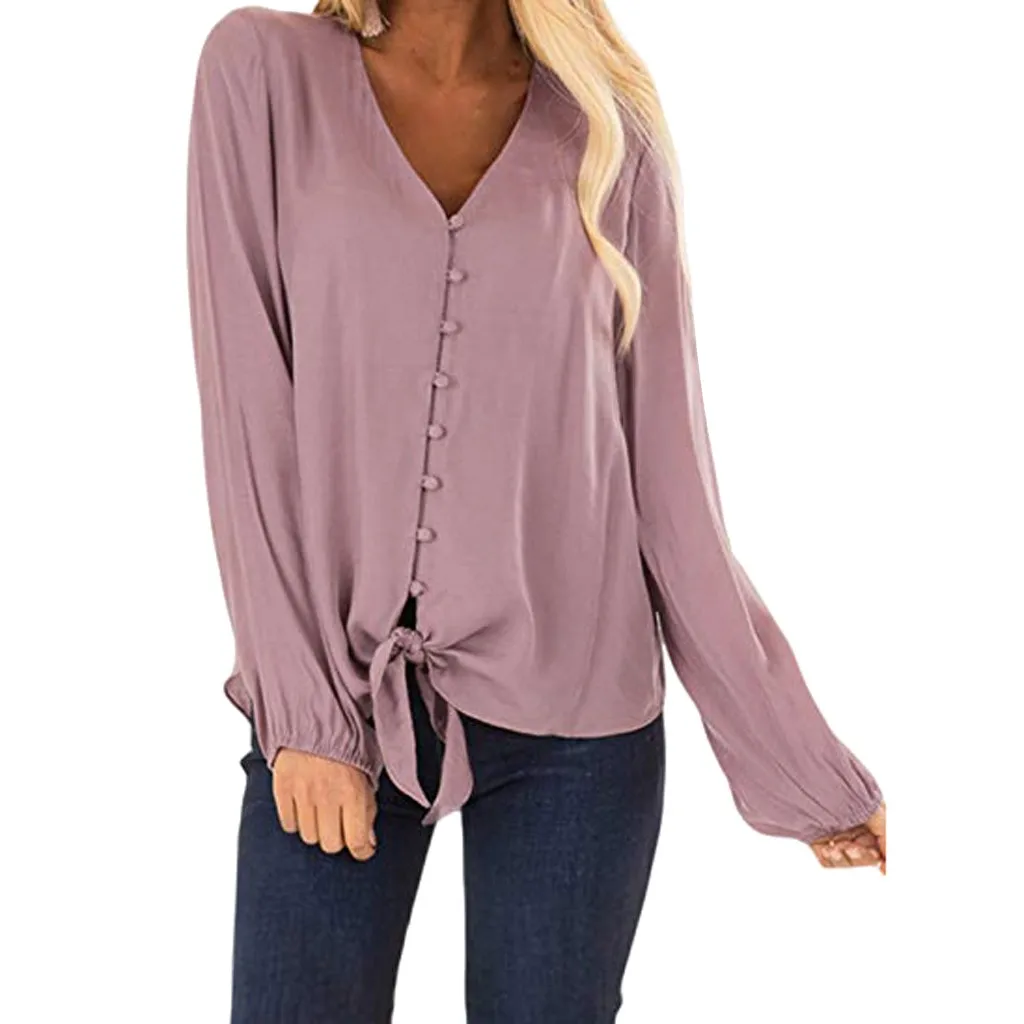 Womens Tops And Blouses Long Sleeve Chiffon Blouse V-neck Women Blouses Solid Office Shirt Lady Blouse Shirt Blusas Camisa #B