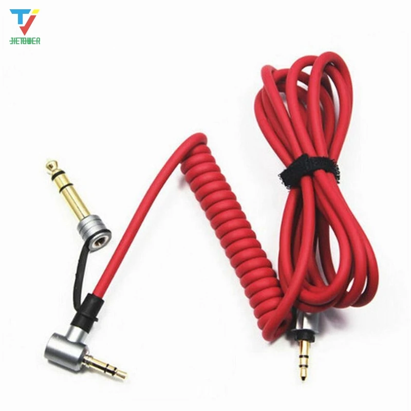 100 개/몫 1.2m 오디오 케이블 헤드폰 레드 블랙 스프링 3.5mm 6.5mm 교체 오디오 AUX 케이블 강력하고 내구성이 뛰어난