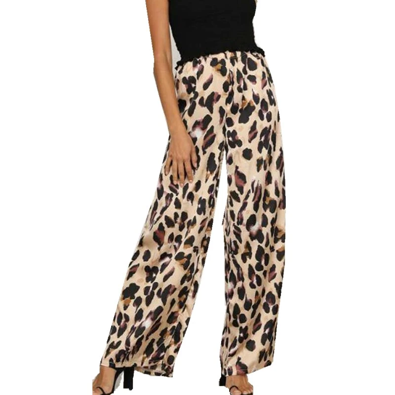 Pantalón de pierna estampado leopardo para mujer 2018, pantalones sueltos de cintura alta para mujer, pantalones largos de leopardo|Pantalones y pantalones capri| - AliExpress