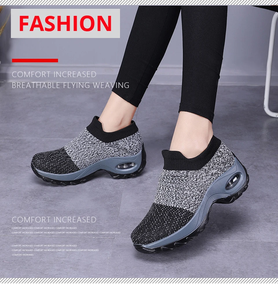 Spring Sneakers Women Flats Shoes Breathable Mesh Casual Platform Shoes Woman Creepers Comfortable Black Sock Shoes (1)