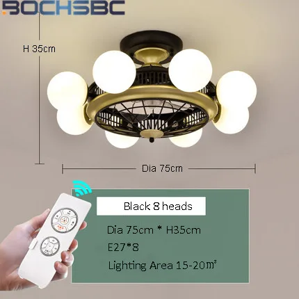 BOCHSBC светодиодный скандинавский анион Потолочная люстра с вентилятором 220 В черные домашние декоративные лампы 8 головок столовая гостиная ночник с подставкой - Цвет лезвия: Black 8 heads