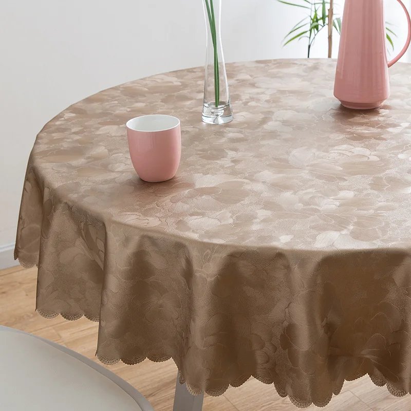  Luxury Round Table Cloth Top Damask Jacquard Waterproof Dining Table Cover Mat for Home Kitchen Din