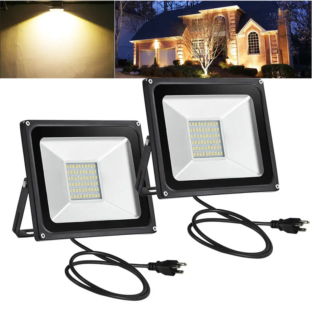 

2pcs 50W LED Flood Light Cool White with US Plug 110V Waterproof IP65