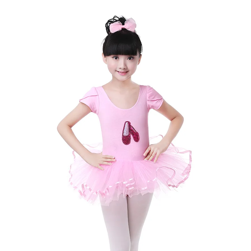 Балетное платье с короткими рукавами детская балетная Одежда для девочек розовые туфли с блестками, стиль балета, танцевальный костюм для девочек, Одежда для танцев