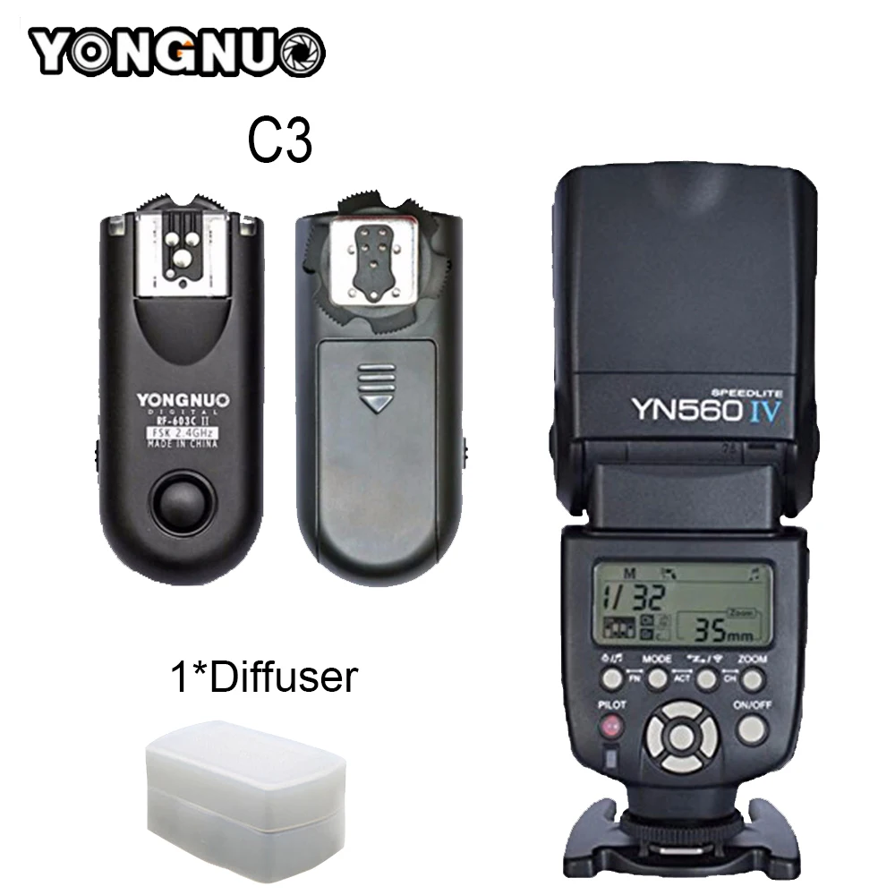 

YONGNUO YN560- IV YN560 IV YN560IV Speedlite + RF-603 II C3 RF603 II Flash Trigger For Canon 1D 5D 50D 40D 30D 20D Camera Flash