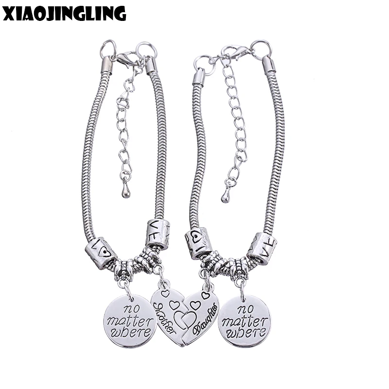 

XIAOJINGLING Design Broken Heart Pendant Bracelet Fashion Bangles Women Girl Bracelets Mother Daughter Love no matter where Gift