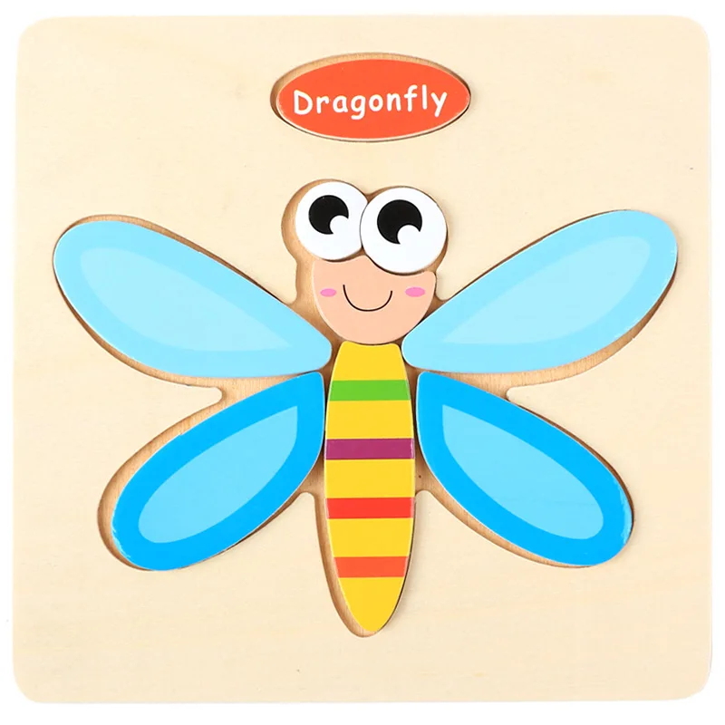 1 шт. 3D деревянные игрушки Пазлы Мультяшные животные/дорожные головоломки детские Ранние развивающие игрушки для детей детские подарки - Цвет: dragonfly