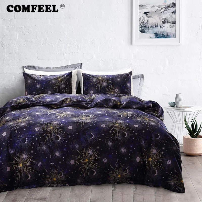 

COMFEEL 3pcs of Universe Stars King Bedding Set Cotton Quilt and Pillow Covers Navy Blue Comforter Twin Queen Size Boys Bedding