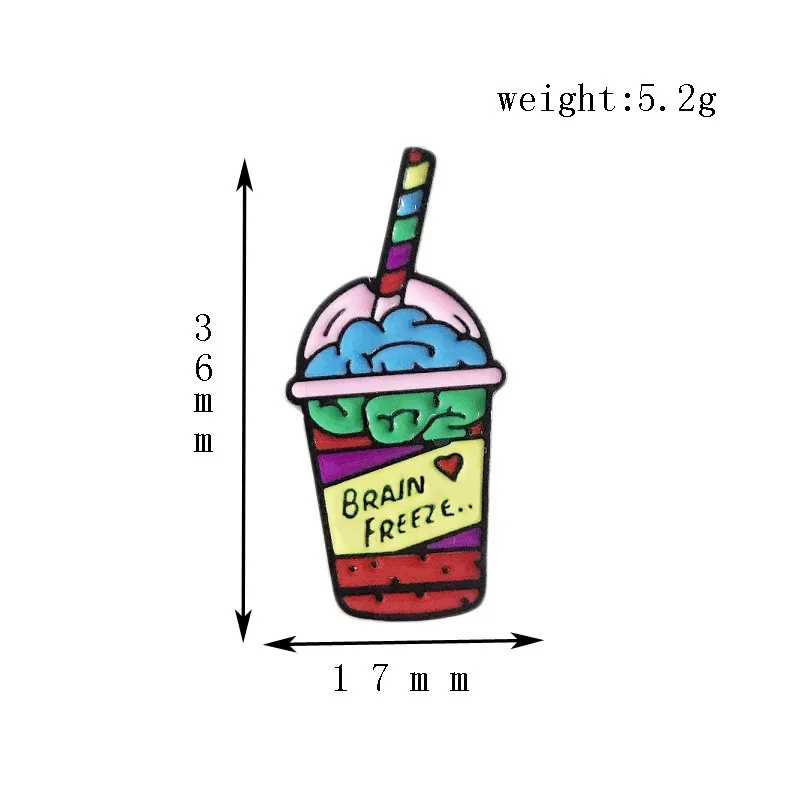 Модная женская брошь с надписью "Brain Freeze", аксессуары для мороженого, стакана, соломы, цветные эмалированные броши, значок, ювелирное изделие