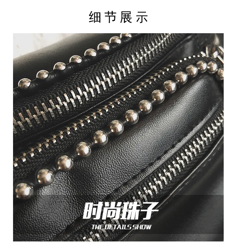 Punk Vintage Rivets Chest Bag Women Steampunk Fanny Pack Belt Black Waist Bag Moto Biker Shoulder Messenger Motorcycle Bag