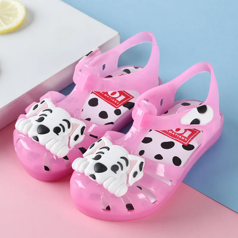 Новинка года, сандалии с рисунком собаки для девочек, летняя прозрачная обувь для малышей, сандалии светодиодный маленьких девочек, пляжная обувь со светодиодной подсветкой, размер 24-29 - Цвет: Розовый