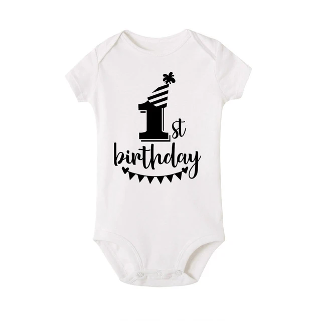 My First Birthday Baby Rompers Newborn Cotton Short Sleeve Jumpsuit Toddler Girls Boys Summer Clothes 0-24M - Цвет: White