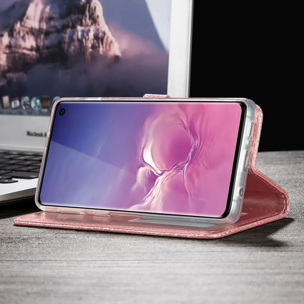 Блестящий чехол кошелек для Samsung Galaxy S10 S9 S8 Plus кожаный S10e S7 Edge защитный с