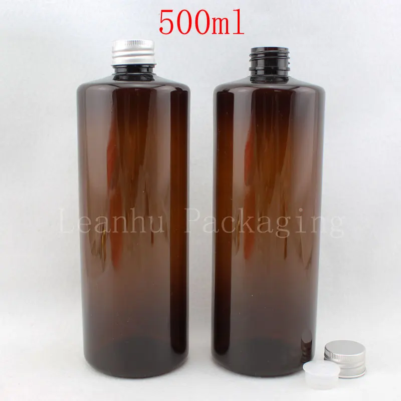 

500ML Brown Flat Shoulder Plastic Bottle , 500CC Shampoo / Lotion Packaging Bottle , Empty Cosmetic Container ( 14 PC/Lot )