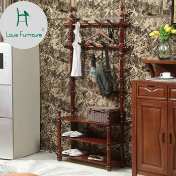 

Louis Fashion Multi-functional European-style Coat and Hat Rack Floor Wooden Household Hanging Clothes Bedroom Room