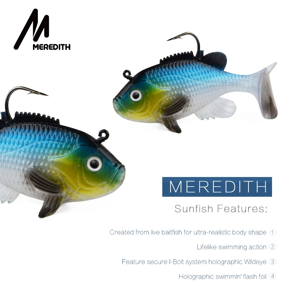 Meredith 3,1" Sunfish 3 шт. 21,6 г 8 см свинцовая наживка для рыбалки, искусственные мягкие приманки, мягкие воблеры для рыбалки, свинцовая наживка, Снасть