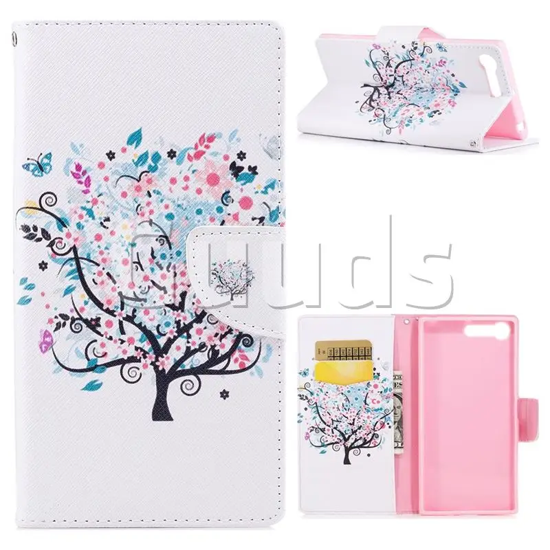 Colorful Tree Leather Wallet Case for Sony Xperia X1