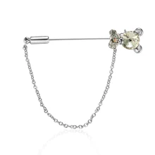 Men’s Suit Collar Brooch Chaining Pins Case Anime Shirt Word Needle Crystal Little Bear High Range Zircon Fashion Cardigan 7035