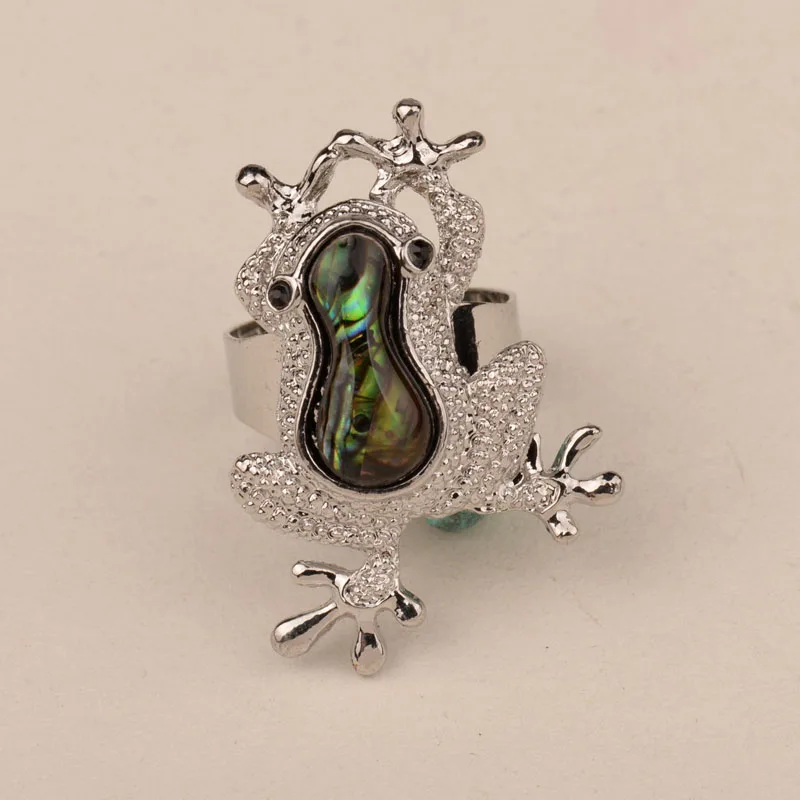 

Gorgeous Big Frog Adjustable Resizable Cocktail Ring For Women Natural Abalone Shell Vintage Party Rings Fashion Jewelry