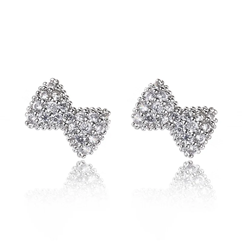 

KobitAce 925 pure silver bow studs Female micro gem OL earrings Contracted earrings